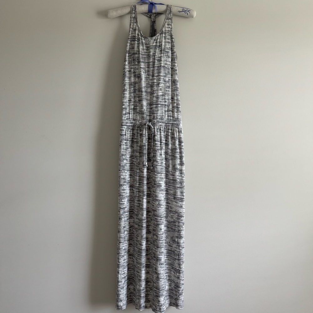Athleta Cressida Women’s Built-In Bra Gray White Space Dye Maxi Dress Size S